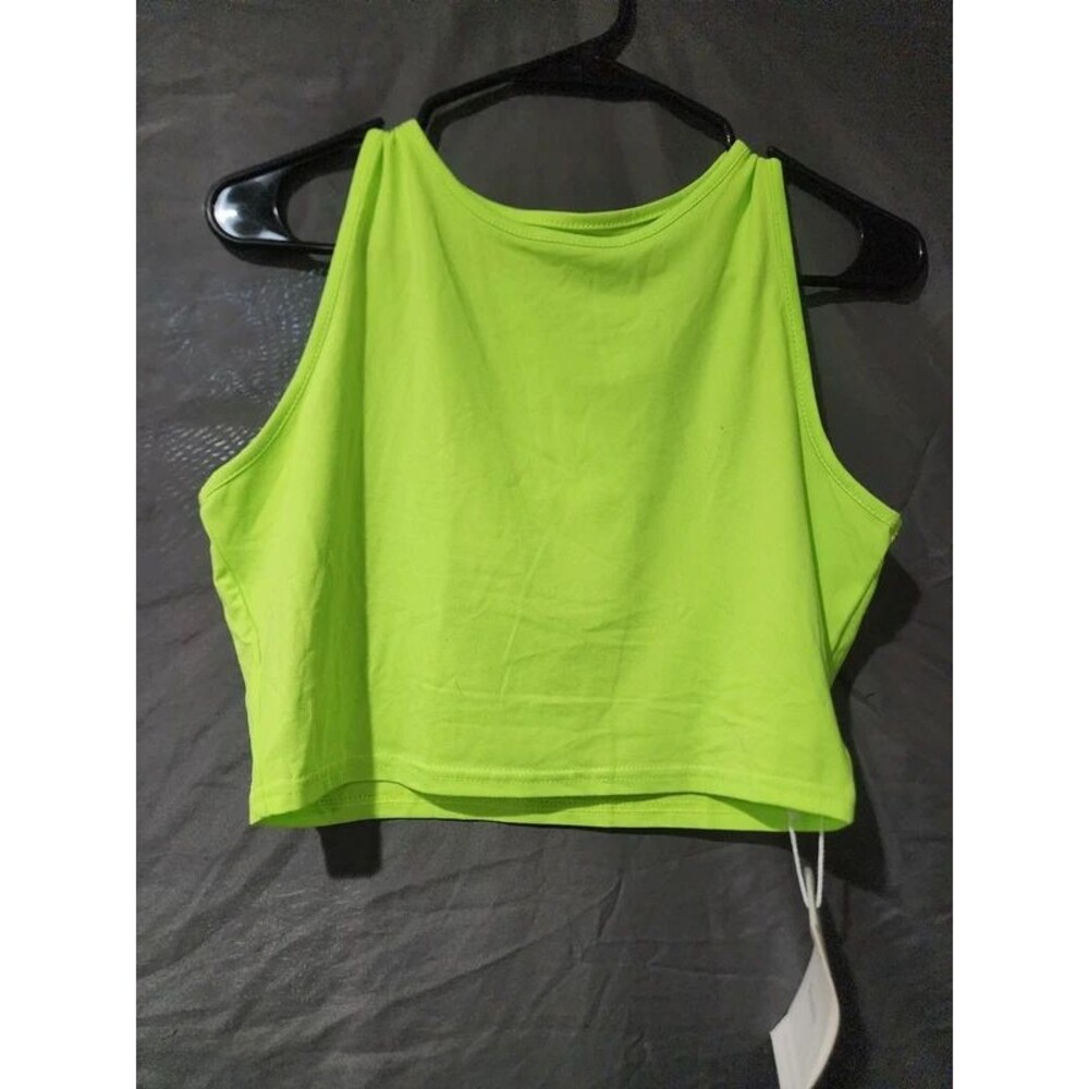 Elleven Neon Green Crop Top Tank Sleeveless High Neck Casual Athletic Size S